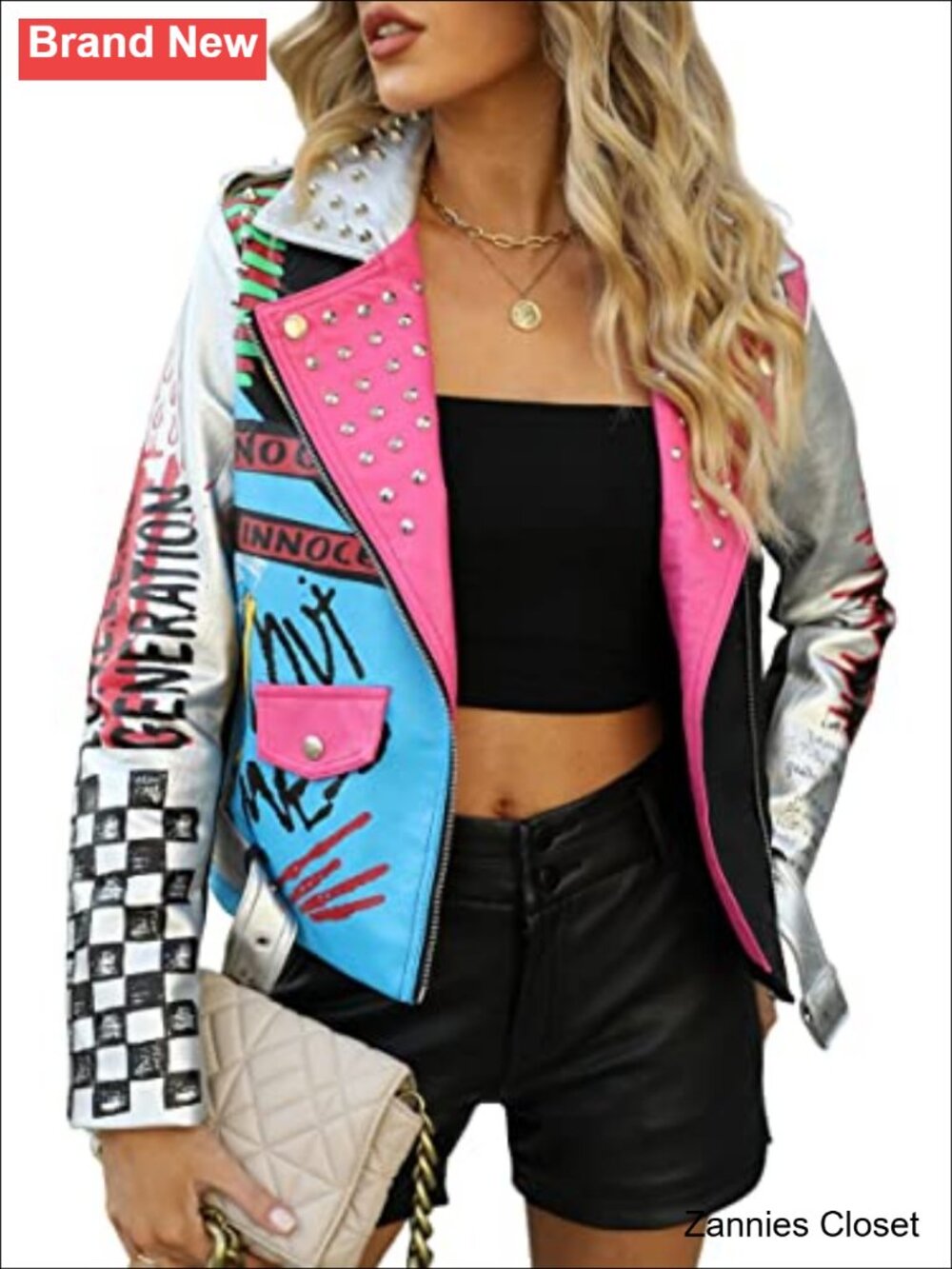 ✨Bellivera Faux Leather Jacket Women Floral Moto Short Coat